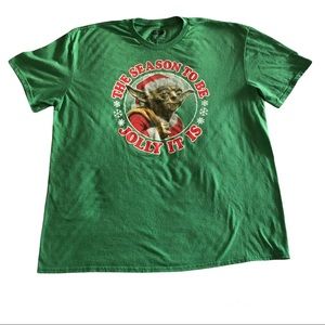 Star Wars Yoda T-Shirt Women’s XL Christmas Santa Short Sleeve Unisex Green Cute